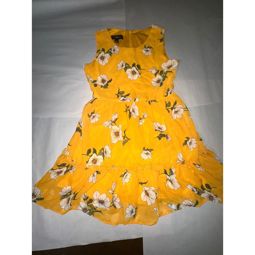 Amy Byer Girls Yellow Floral Sleeveless Ruffle Hem Dress Size 12